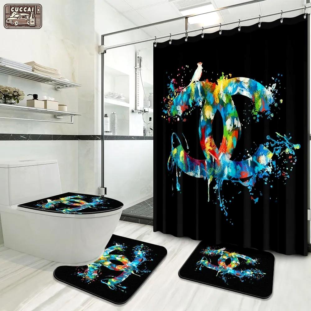 Chanel bathroom set luxury shower curtain waterproof luxury brand with logo chanel 2 4 Bathroom Set