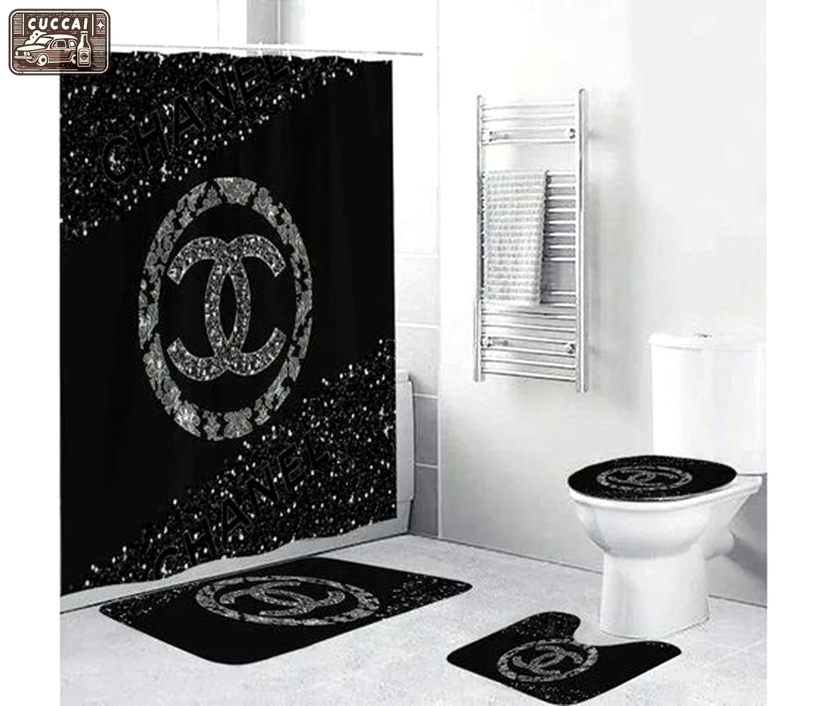 Chanel black home decor bath mat luxury fashion brand hypebeast bathroom sets Bathroom Set