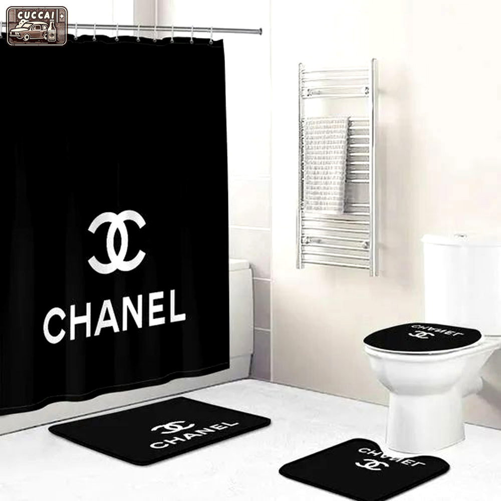 Chanel black hypebeast luxury fashion brand home decor bath mat bathroom sets Bathroom Set
