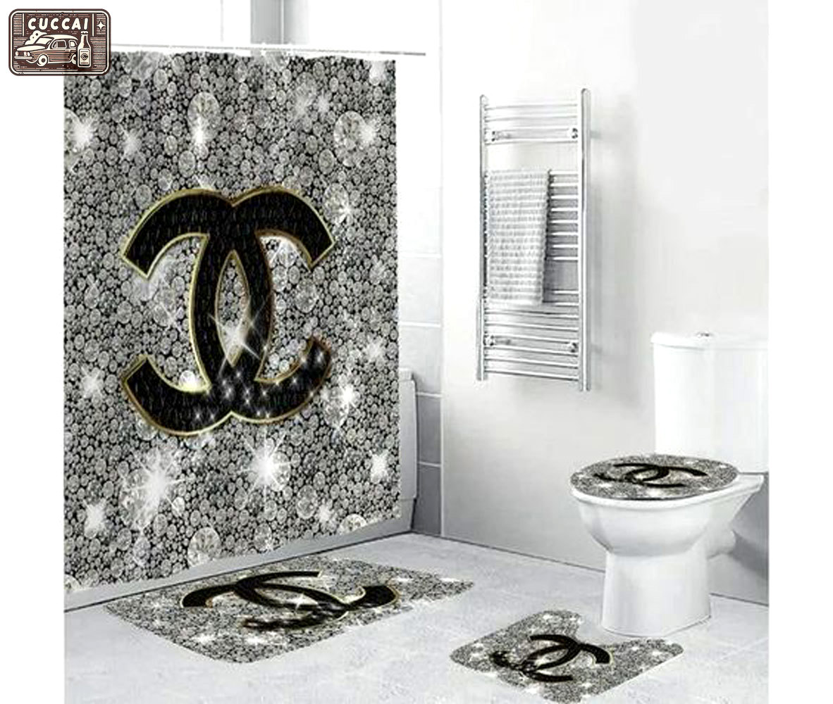 Chanel bling bathroom sets home decor hypebeast bath mat luxury fashion brand Bathroom Set