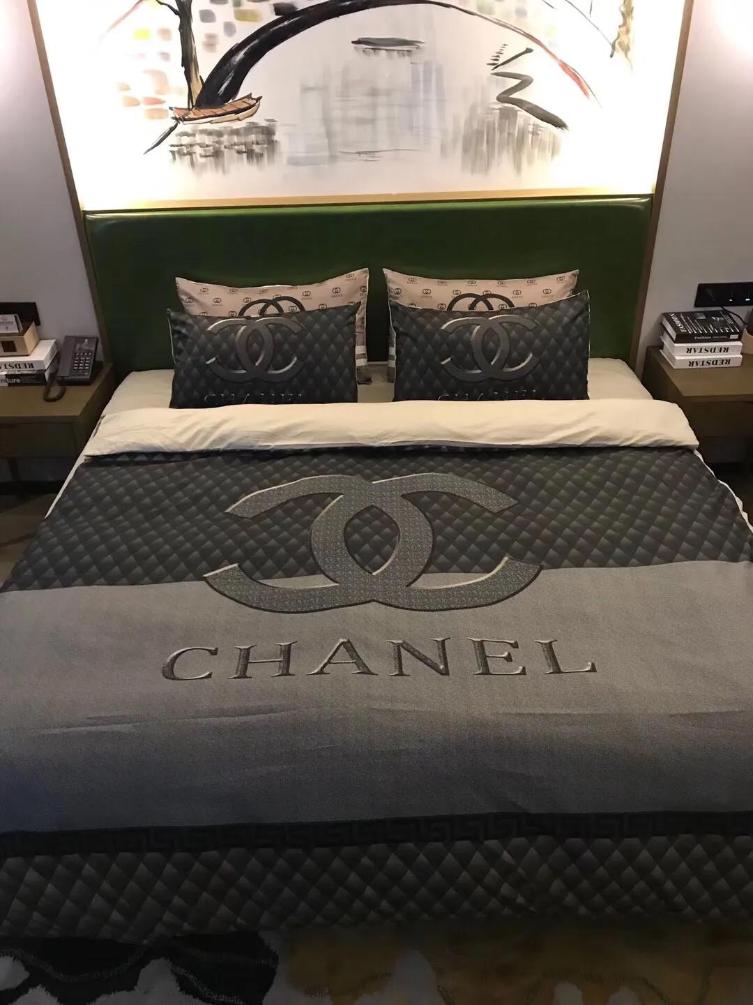 Chanel dark bedding 3d printed bedding sets quilt sets duvet cover luxury brand bedding decor bedroom sets best luxury bed sets gift thankgivings and christmas Bedding Sets