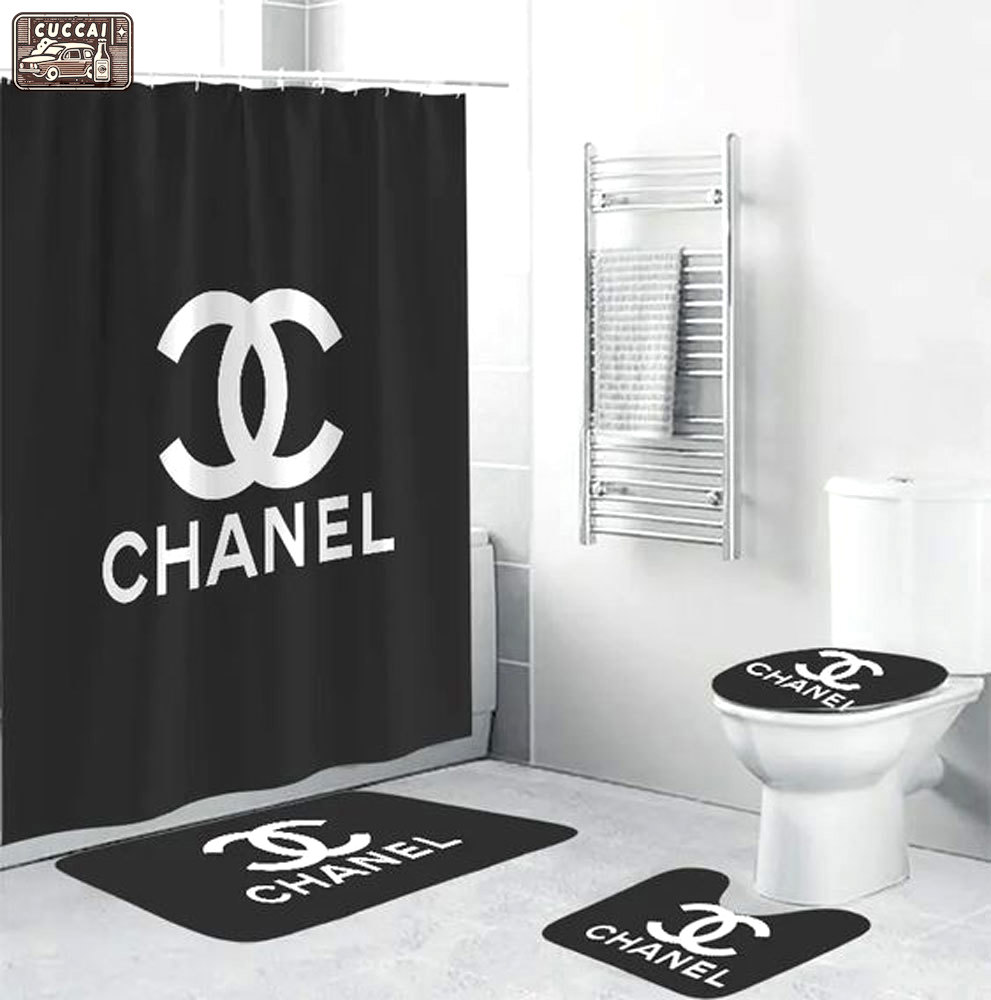 Chanel grey bathroom set luxury fashion brand bath mat hypebeast home decor Bathroom Set