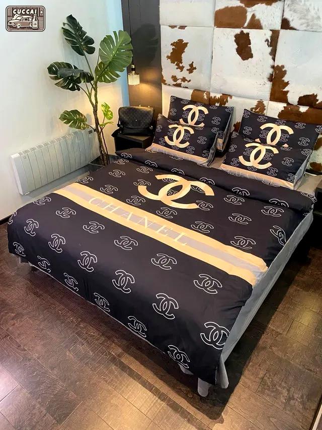 Chanel italian ver 2 luxury brand inspired 3d bedding sets duvet cover bedlinen bed set best luxury bed sets gift thankgivings and christmas Bedding Sets