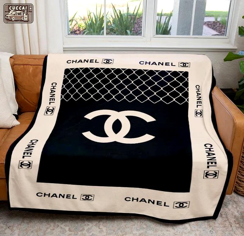 Chanel logo luxury brand premium blanket fleece home decor 53 Blanket Fleece