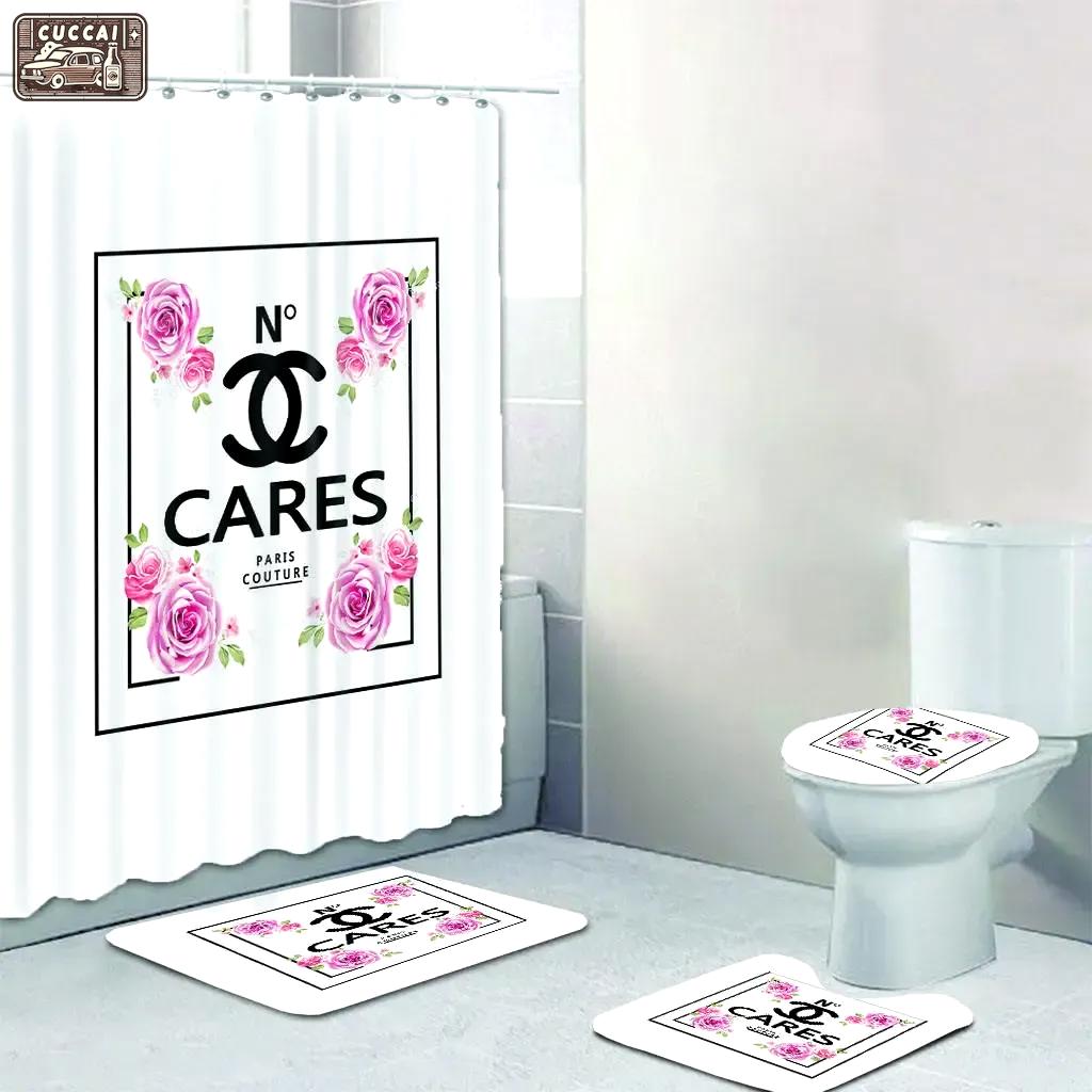 Chanel logo type 1514 Bathroom Accessory Sets Toilet Cover Home Decor Hypebeast Bathroom Pedestal Rug Luxury Fashion Brand Bathroom Sets Bath Mat Set Waterproof Shower Curtain