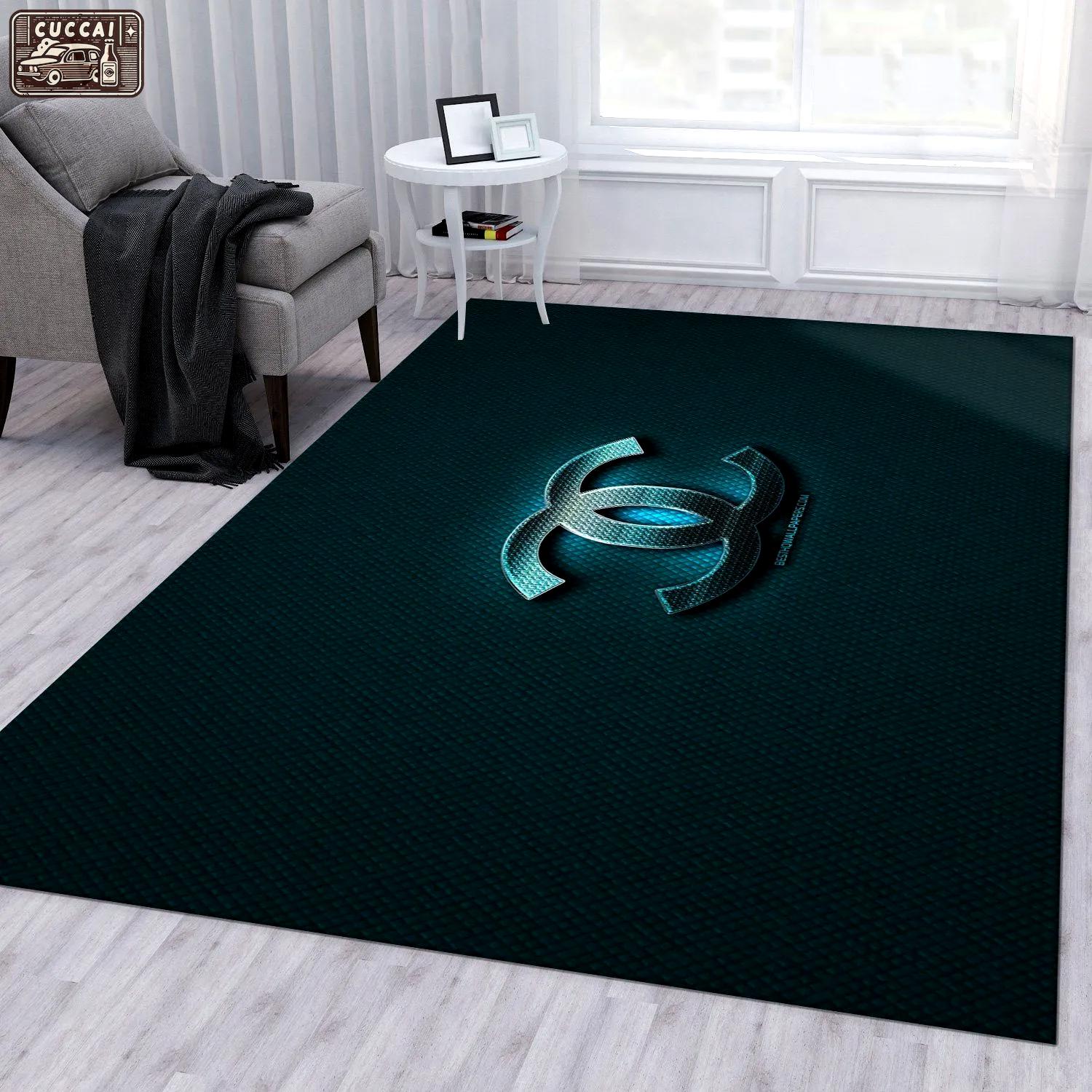 Chanel logo type 444. Upgrade Your Living Room with Luxury Home Decor: Area Carpets, Floor Decor, Door Mats, and Hot Gift Items with style a High-End Fashion Brand Rectangle Rug