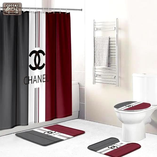 Chanel mix color bathroom set bath mat hypebeast luxury fashion brand home decor Bathroom Set