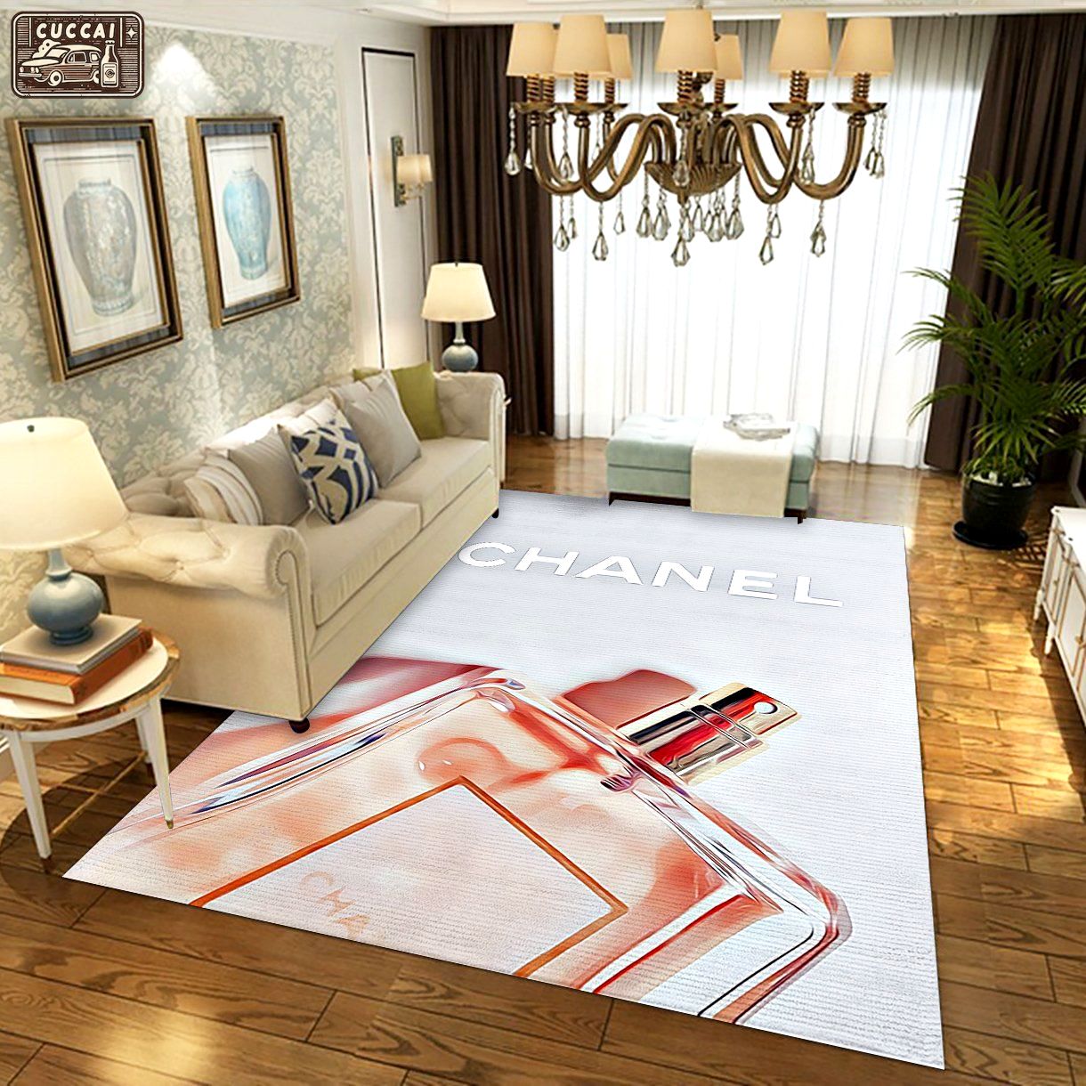 Chanel perfume art logo type 564. Upgrade Your Living Room with Luxury Home Decor: Area Carpets, Floor Decor, Door Mats, and Hot Gift Items with style a High-End Fashion Brand Rectangle Rug