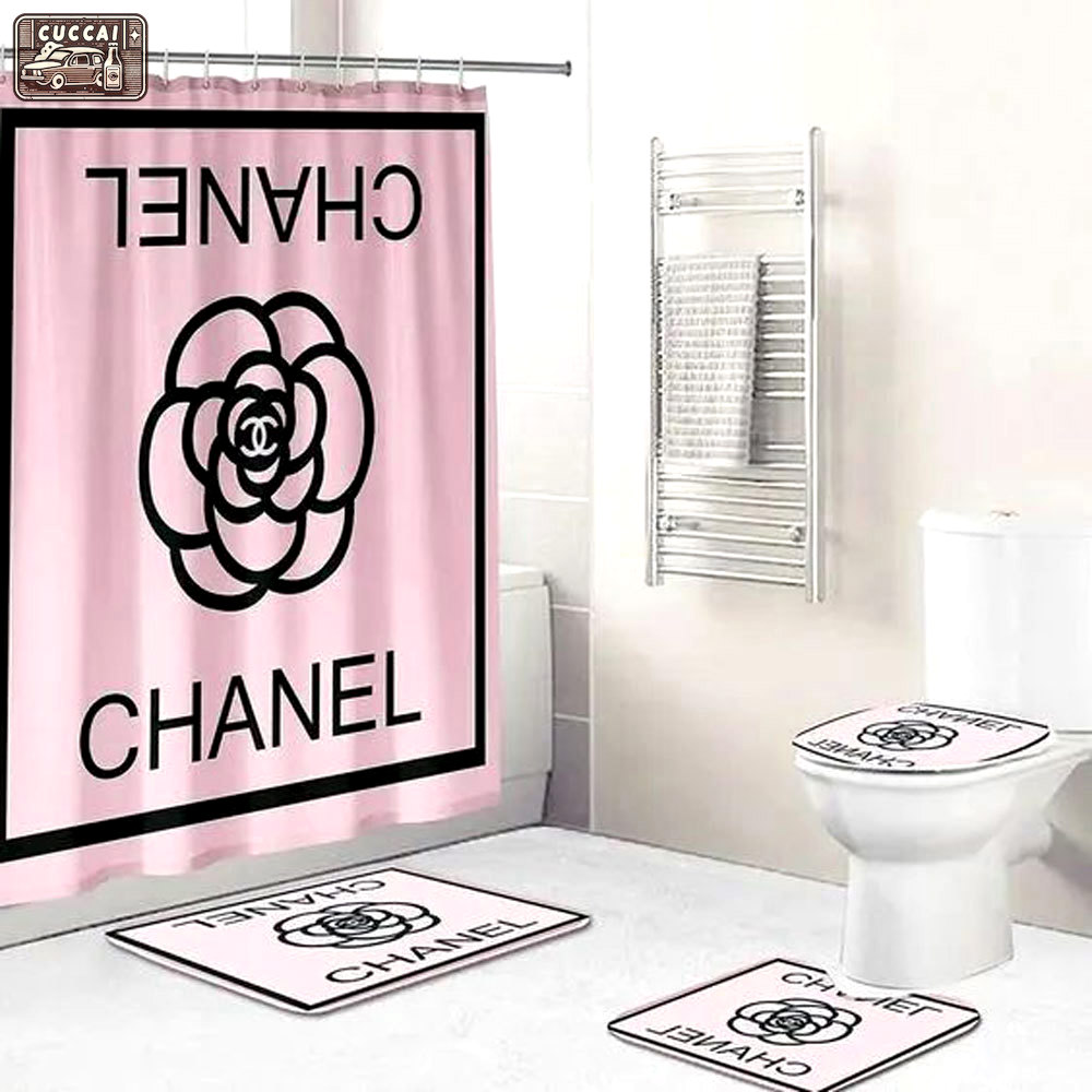 Chanel pink hypebeast home decor bath mat bathroom sets luxury fashion brand Bathroom Set