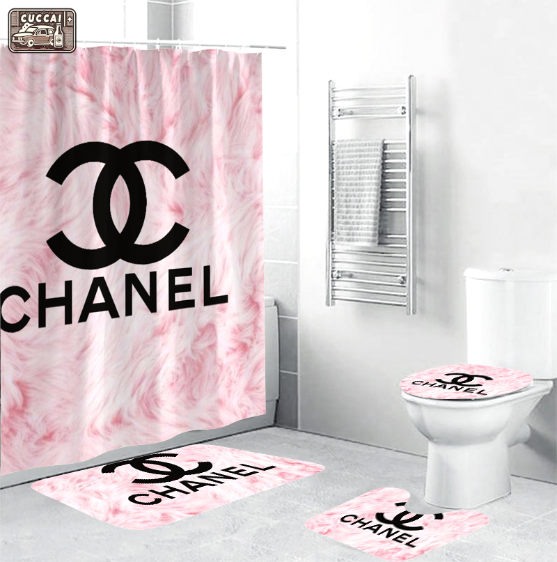 Chanel pinky bathroom set hypebeast home decor luxury fashion brand bath mat Bathroom Set