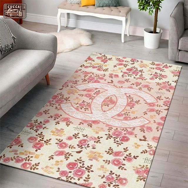 Chanel pinky flowers logo type 539. Upgrade Your Living Room with Luxury Home Decor: Area Carpets, Floor Decor, Door Mats, and Hot Gift Items with style a High-End Fashion Brand Rectangle Rug