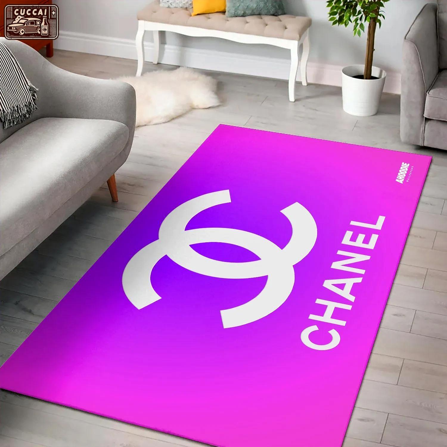 Chanel pinky gradient logo type 4. Upgrade Your Living Room with Luxury Home Decor: Area Carpets, Floor Decor, Door Mats, and Hot Gift Items with style a High-End Fashion Brand Rectangle Rug