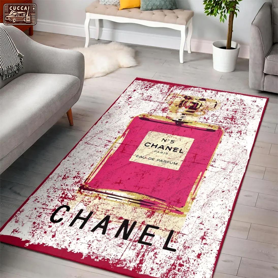 Chanel red perfume logo type 22. Upgrade Your Living Room with Luxury Home Decor: Area Carpets, Floor Decor, Door Mats, and Hot Gift Items with style a High-End Fashion Brand Rectangle Rug
