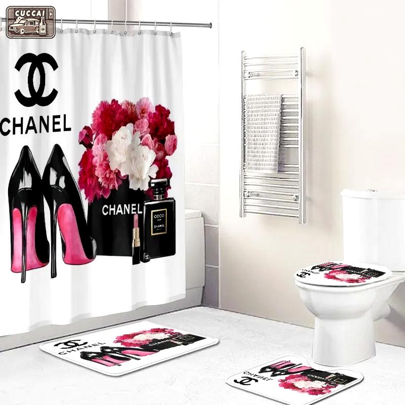 Chanel shower curtain coco fashion perfume rose luxury bathroom set 44 Bathroom Set