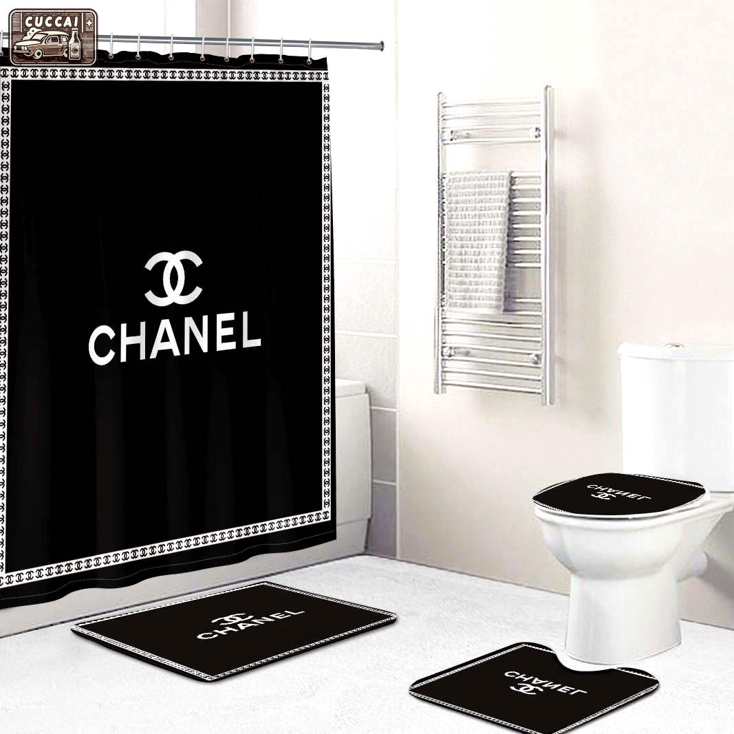Chanel shower curtain framed white and black luxury bath mat sets shower curtain 50 Bathroom Set