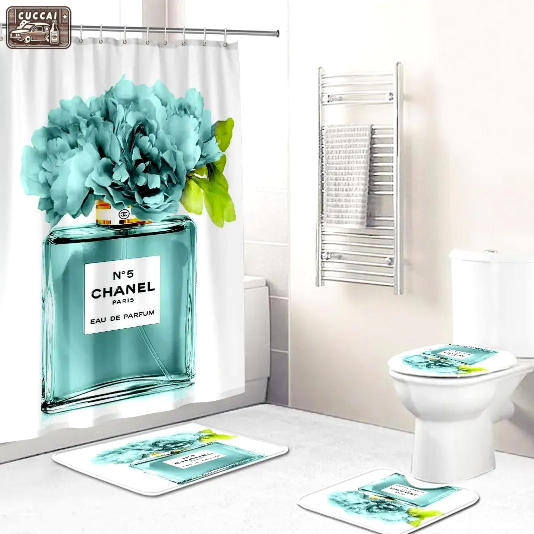 Chanel shower curtain paris blue and white luxury bathroom set 60 Bathroom Set