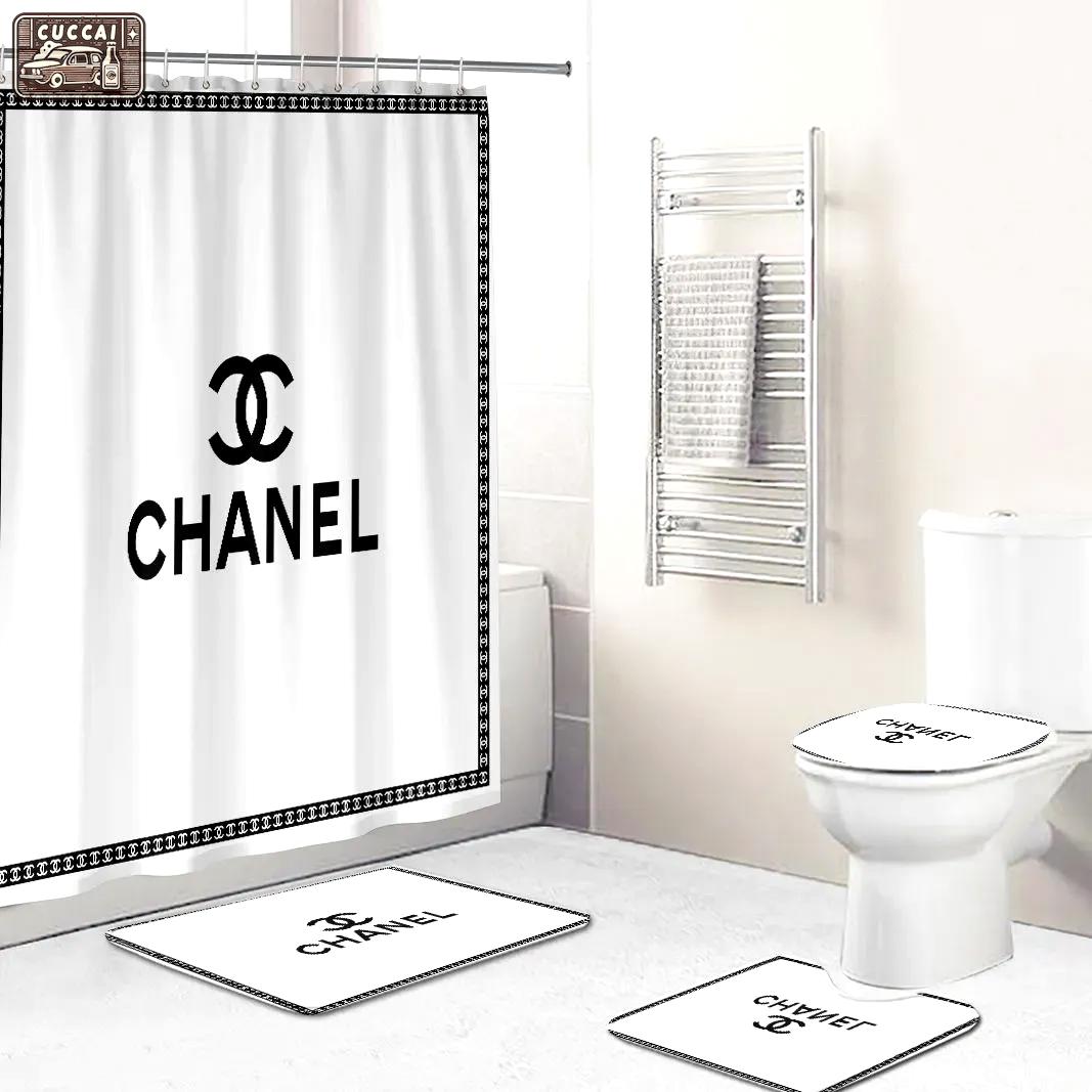Chanel shower curtain white and black framed luxury bathroom set 88 Bathroom Set