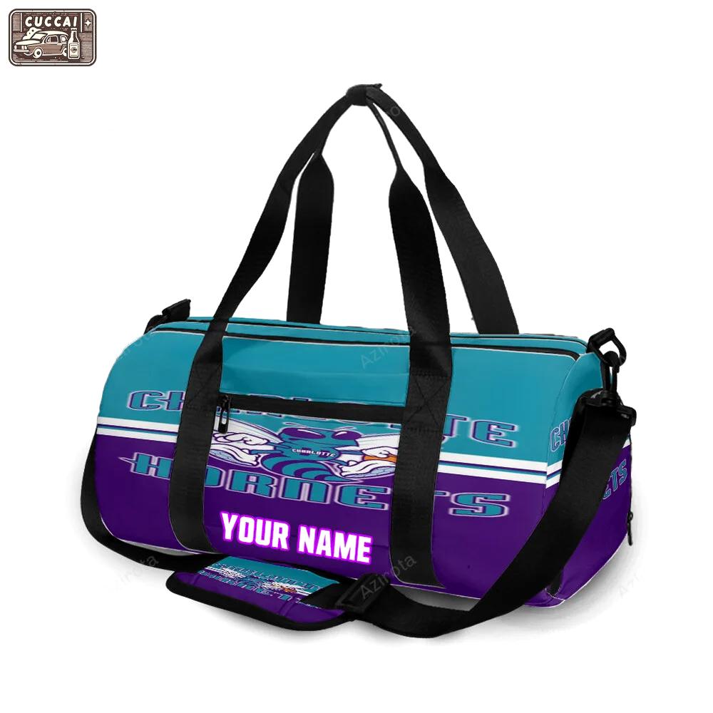 Charlotte hornets blue purple personalized name travel bag gym bag 439 Travel Bag