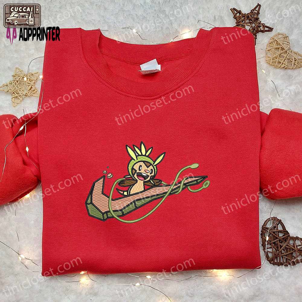 Chespin x nike anime embroidered sweatshirt – pokemon & nike inspired shirt Embroidered Shirt