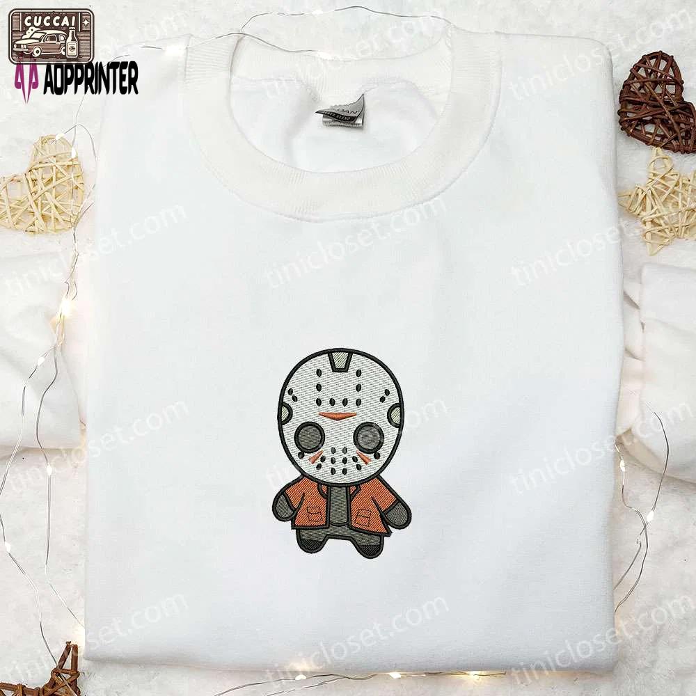 Chibi jason embroidered hoodie friday the 13th horror characters sweatshirt & funny halloween t-shirt Embroidered Shirt