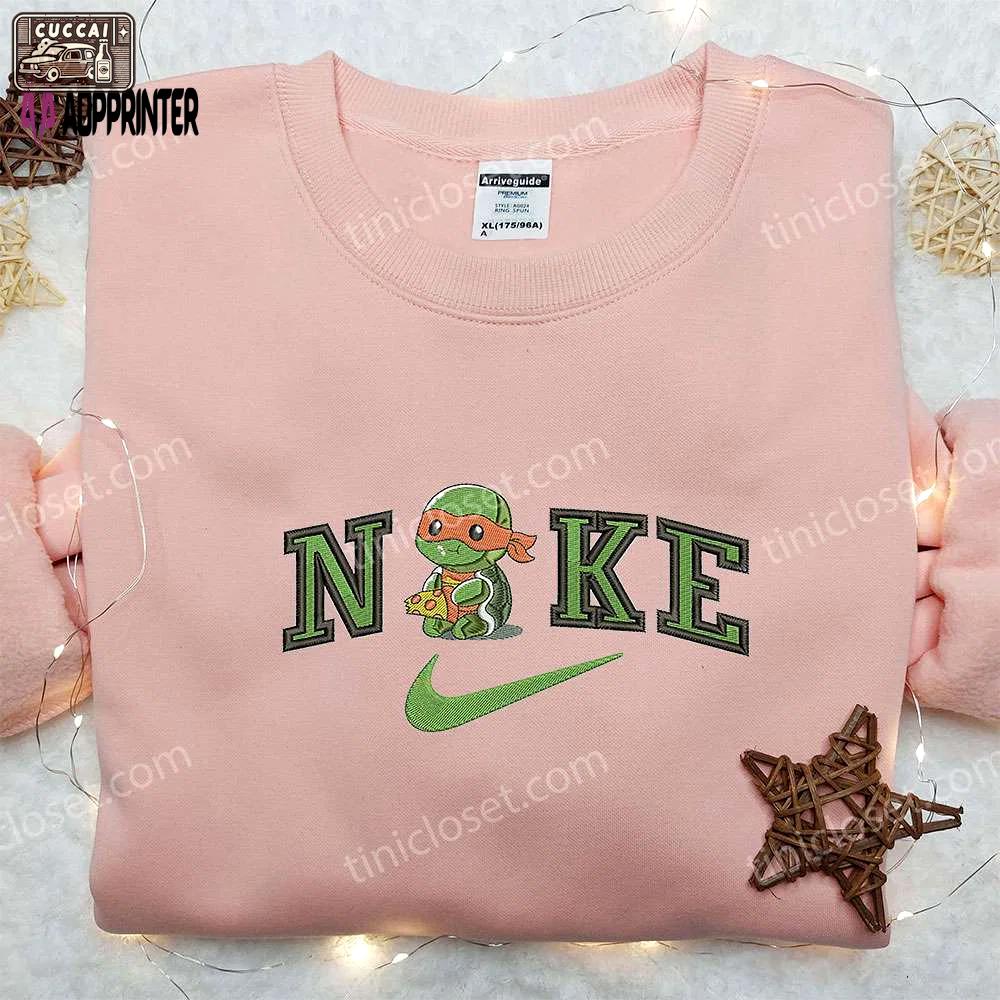Chibi ninja turtles x nike embroidered hoodie & shirt – stylish tmnt & nike inspired collection Embroidered Shirt