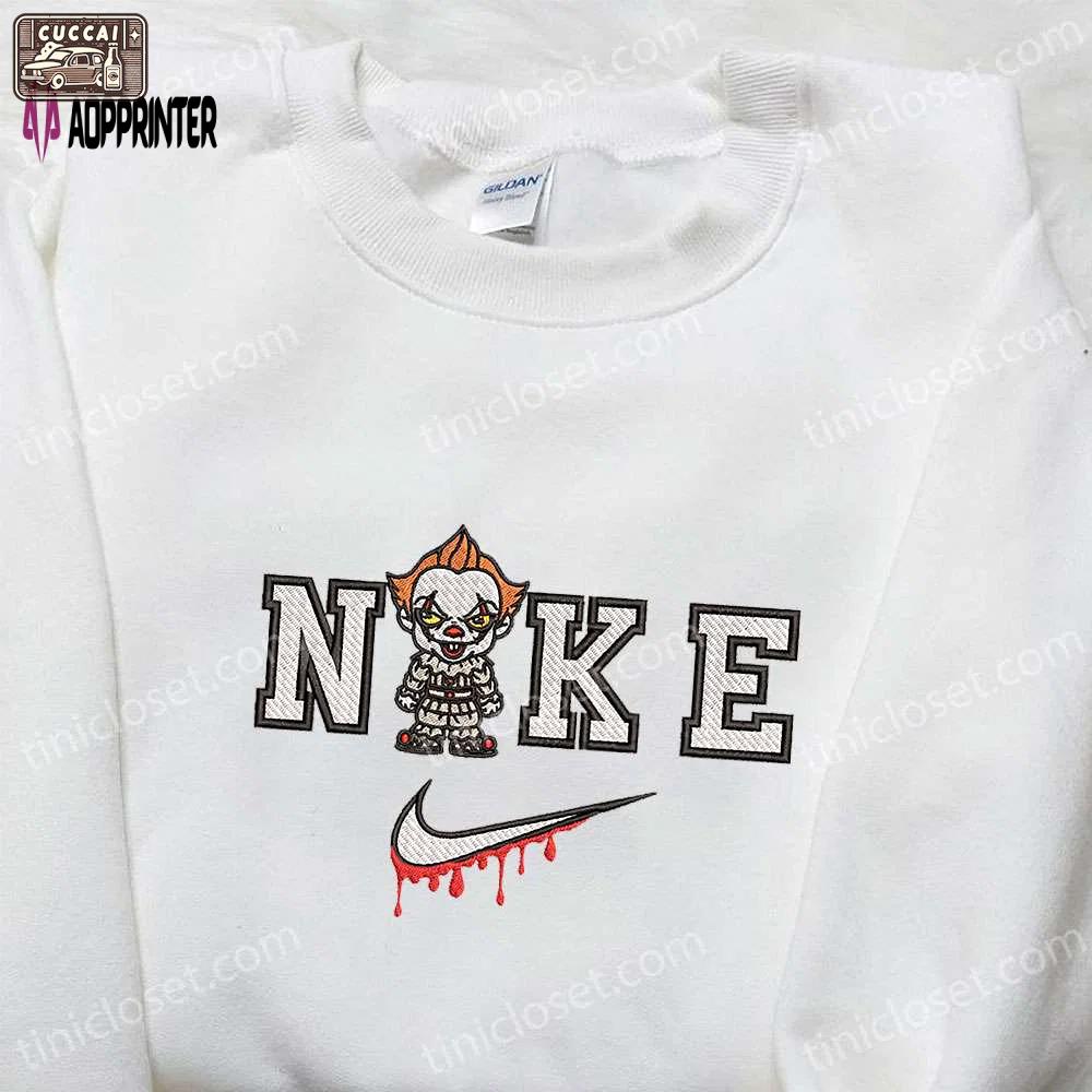 Chibi pennywise x nike embroidered hoodie & shirt: best halloween gift ideas Embroidered Shirt