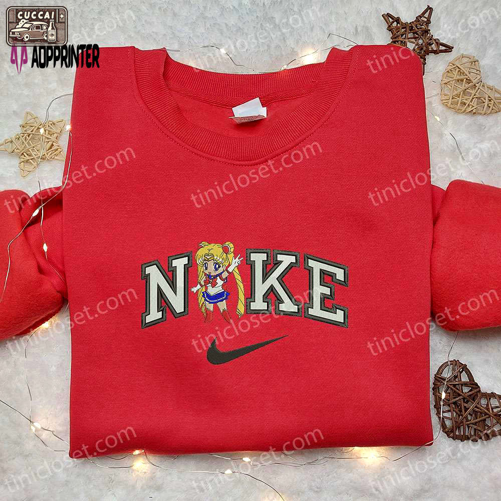 Chibi sailormoon x nike anime embroidered tshirt sweatshirt & hoodie: custom sailor moon embroidery Embroidered Shirt