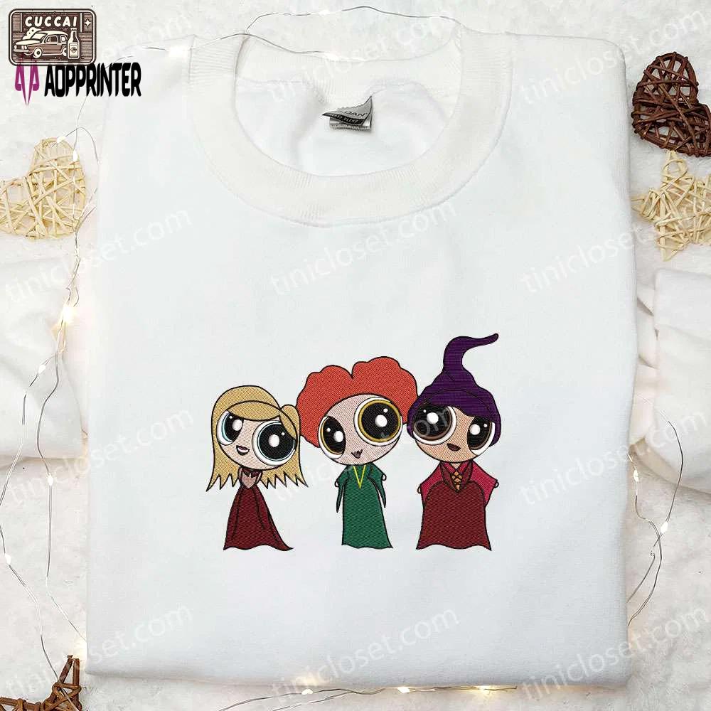 Chibi sanderson sisters x powerpuff girls embroidered shirt: hocus pocus & halloween delight Embroidered Shirt