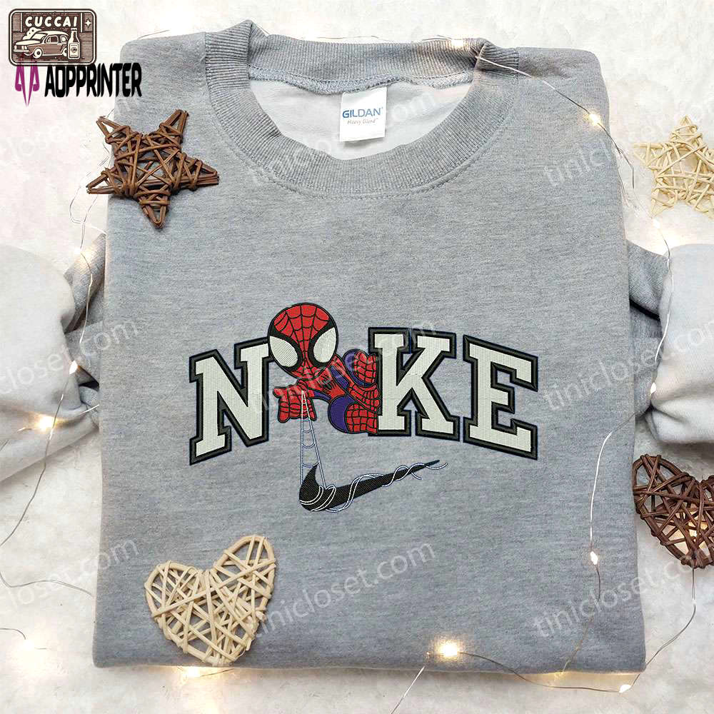 Chibi spider-man x nike embroidered sweatshirt – best family gift nike inspired shirt Embroidered Shirt