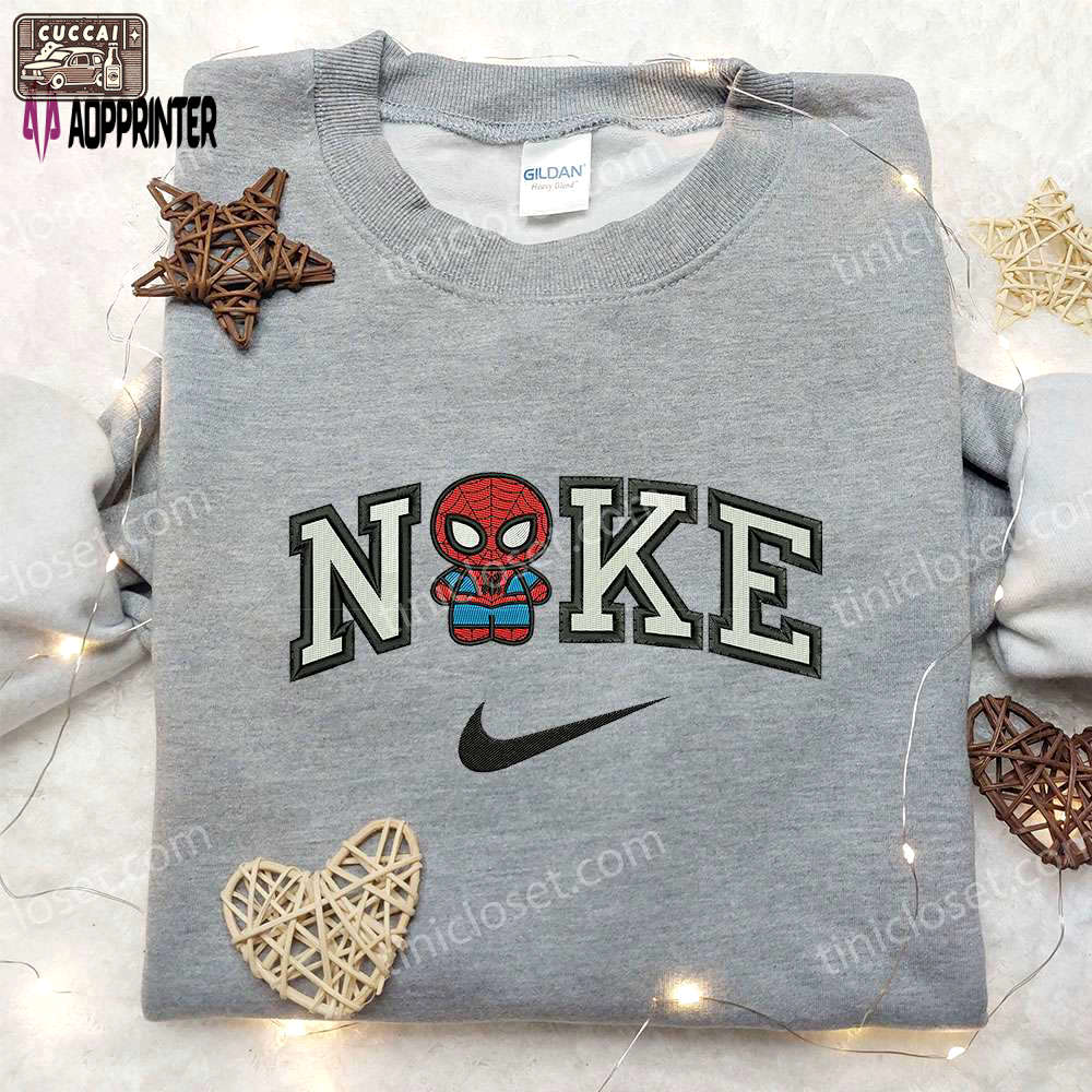 Chibi spider-man x nike embroidered sweatshirt: best nike inspired shirt for family gifts Embroidered Shirt