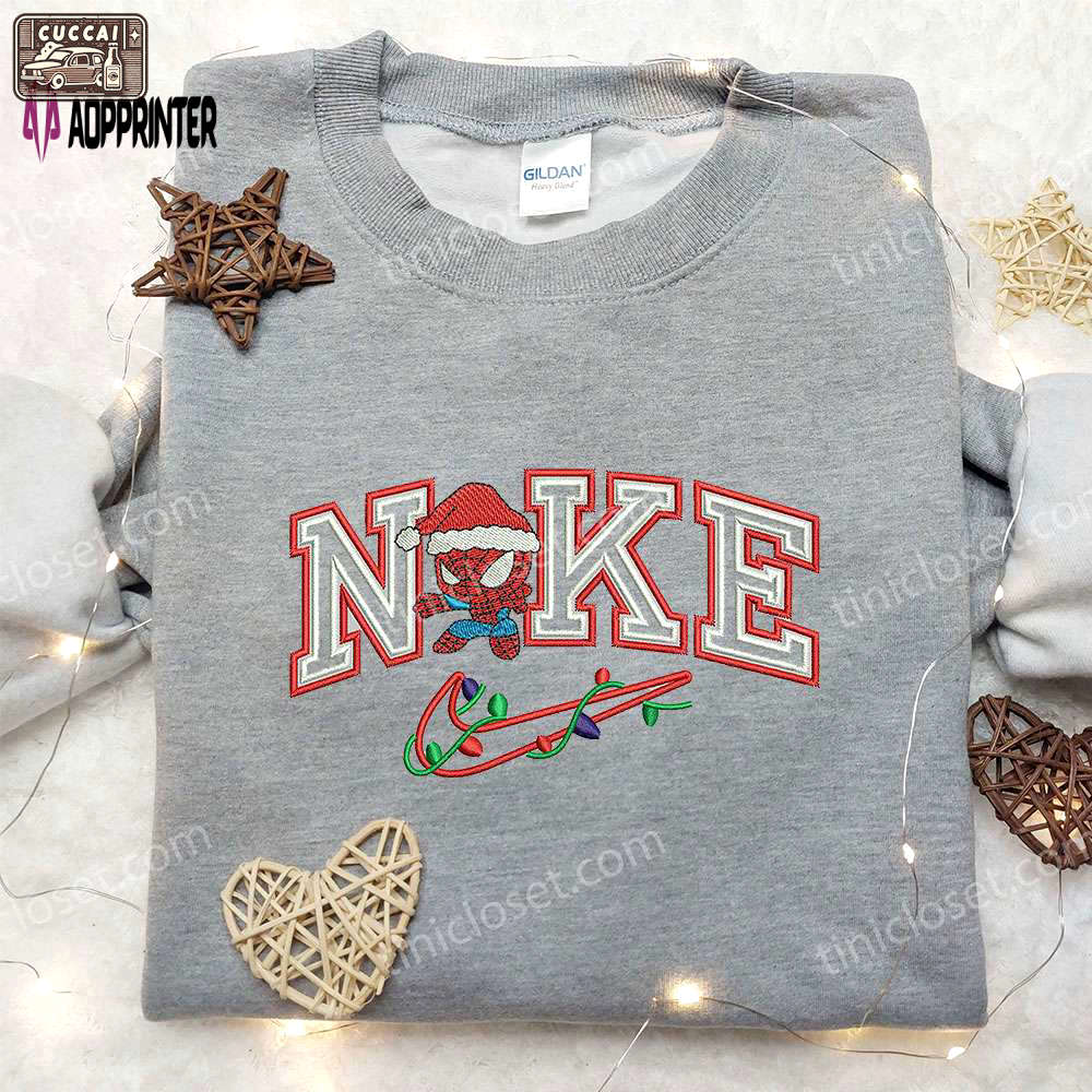 Chibi spider-man xmas x nike embroidered sweatshirt: best christmas gift idea with nike-inspired embroidery Embroidered Shirt