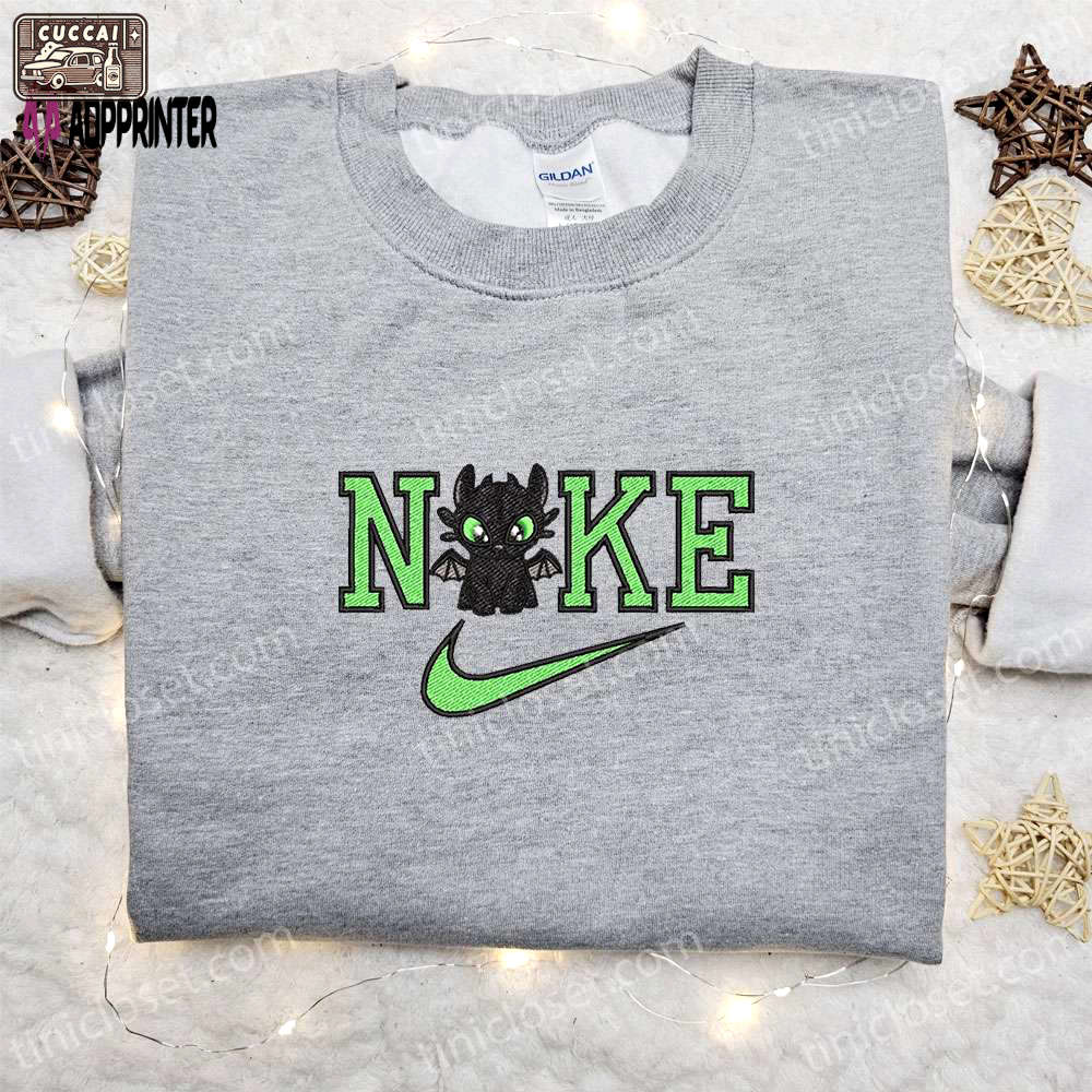 Chibi toothless x nike cartoon embroidered sweatshirt disney characters shirt – best family gift ideas Embroidered Shirt