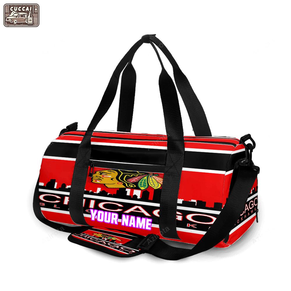 Chicago blackhawks emblem city personalized name travel bag gym bag 540 Travel Bag