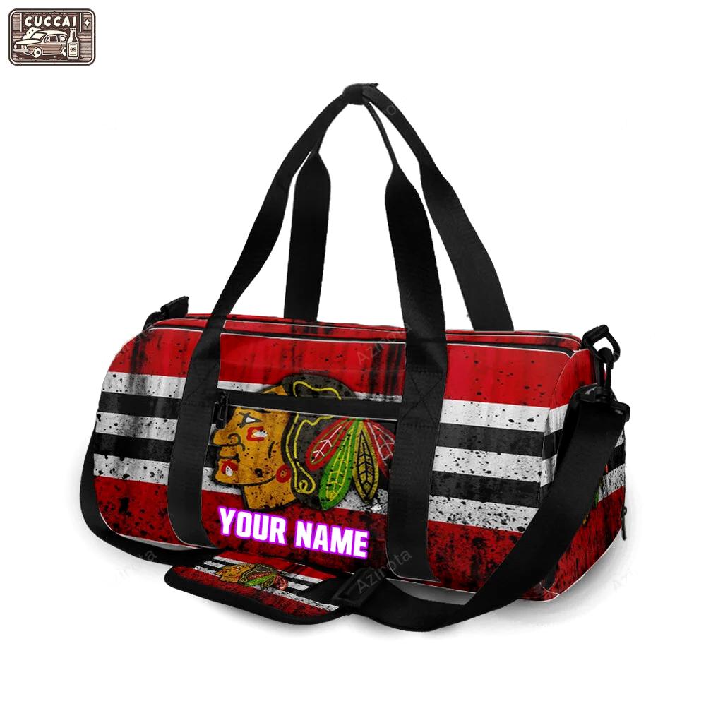 Chicago blackhawks emblem texture grunge personalized name travel bag gym bag 714 Travel Bag