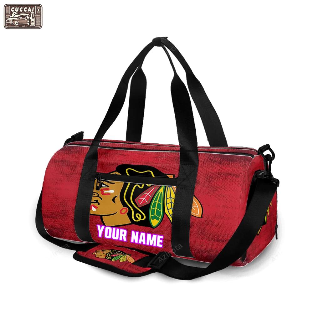 Chicago blackhawks emblem texture12 personalized name travel bag gym bag 2038 Travel Bag
