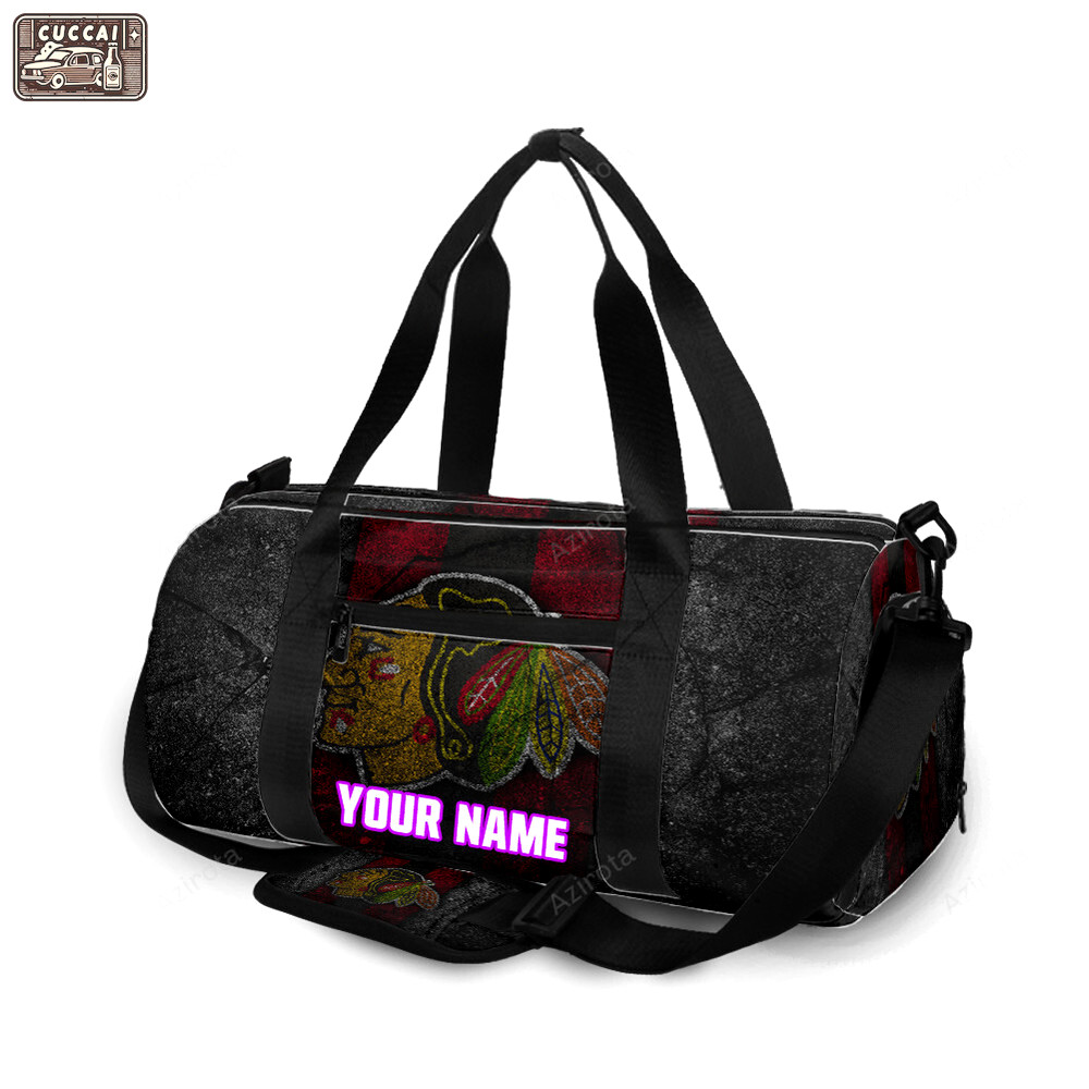 Chicago blackhawks emblem wall personalized name travel bag gym bag 1492 Travel Bag