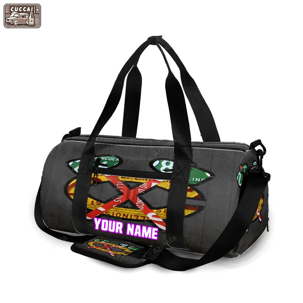 Chicago blackhawks emblem wood3 personalized name travel bag gym bag 51 Travel Bag