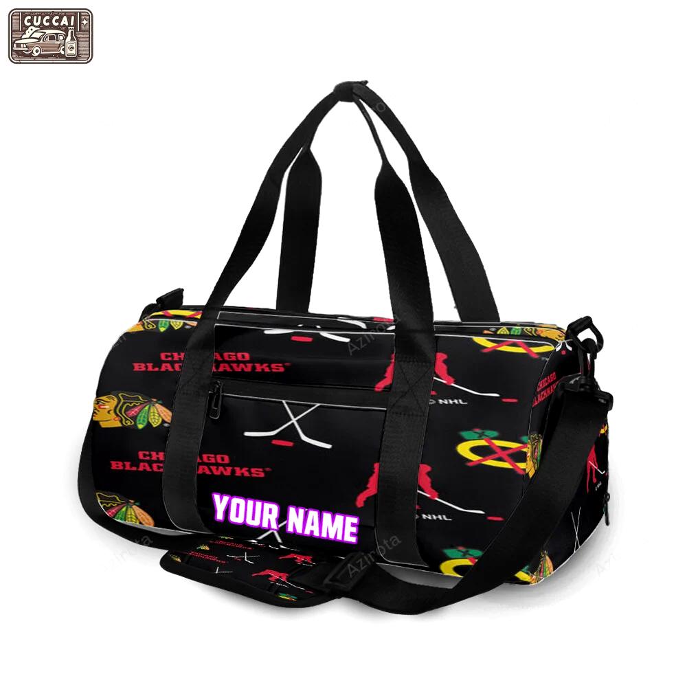 Chicago blackhawks symbol 3 personalized name travel bag gym bag 2032 Travel Bag