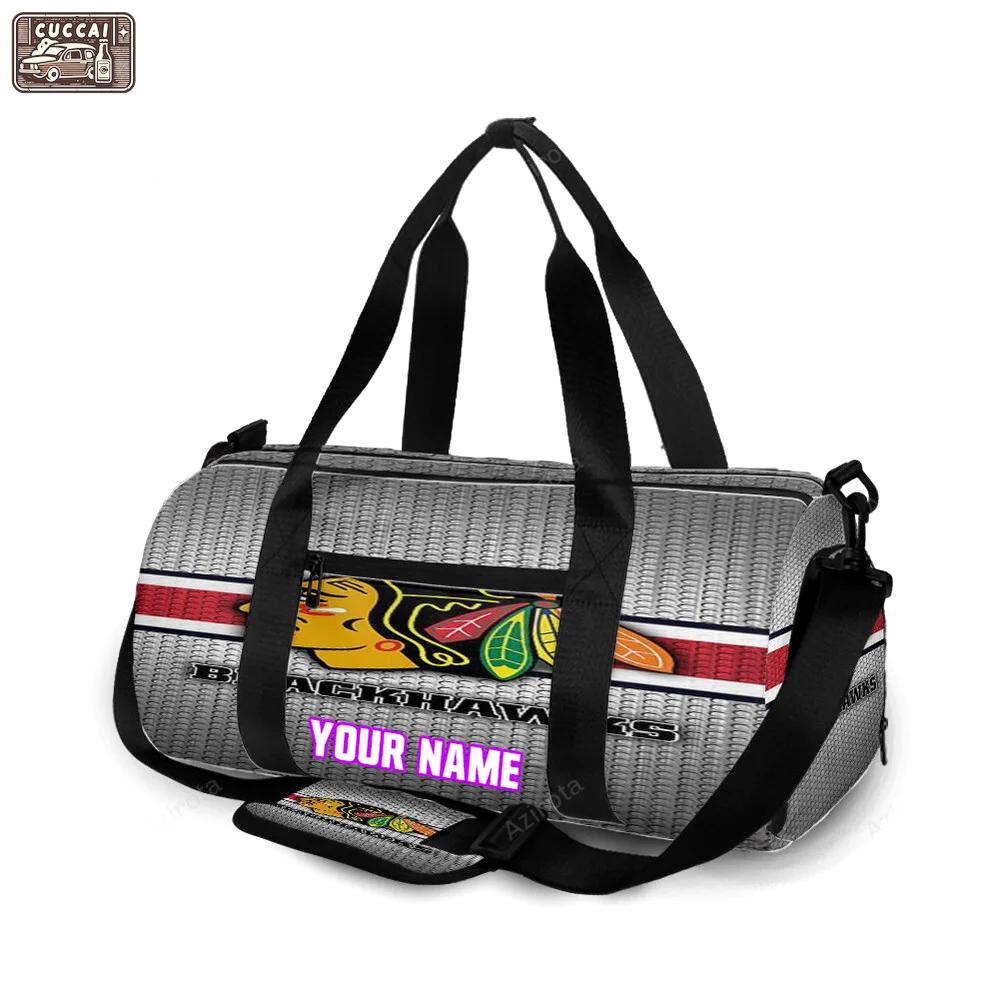 Chicago blackhawks symbol metal personalized name travel bag gym bag 1888 Travel Bag