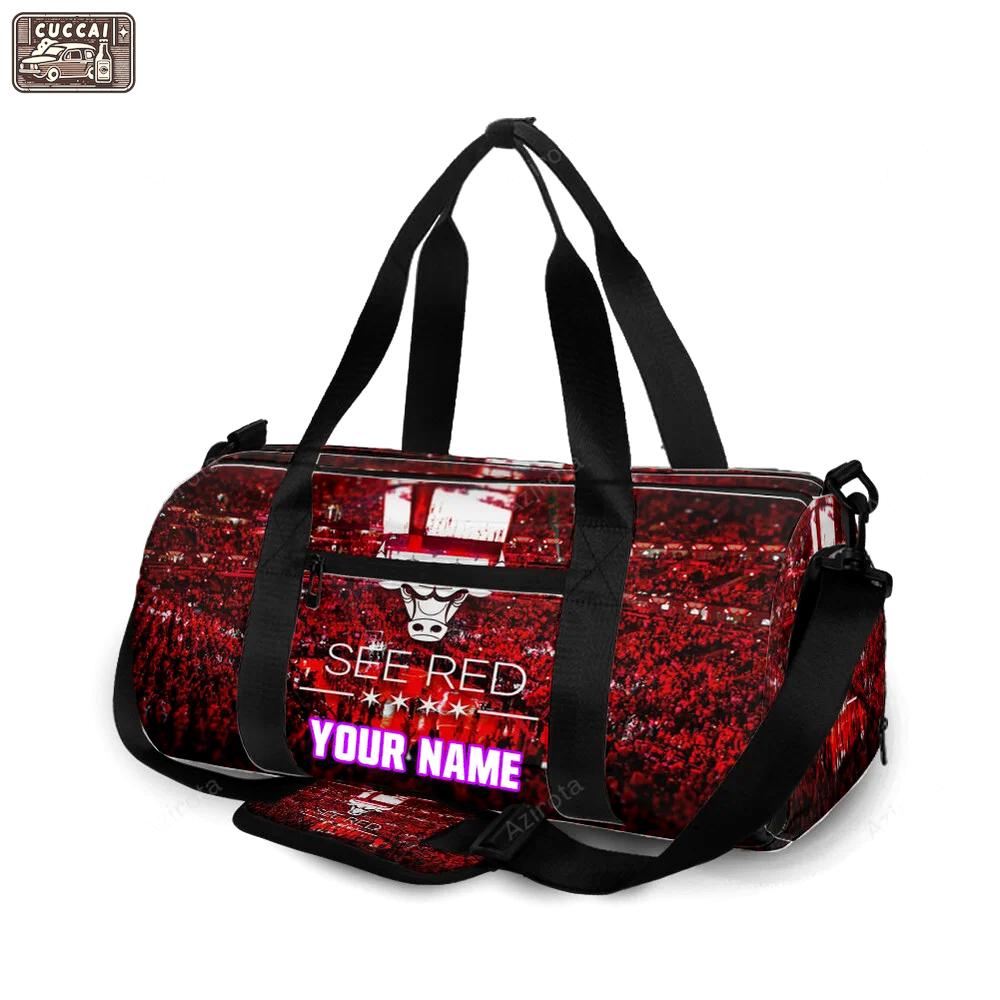 Chicago bulls emblem see red v30 personalized name travel bag gym bag 905 Travel Bag