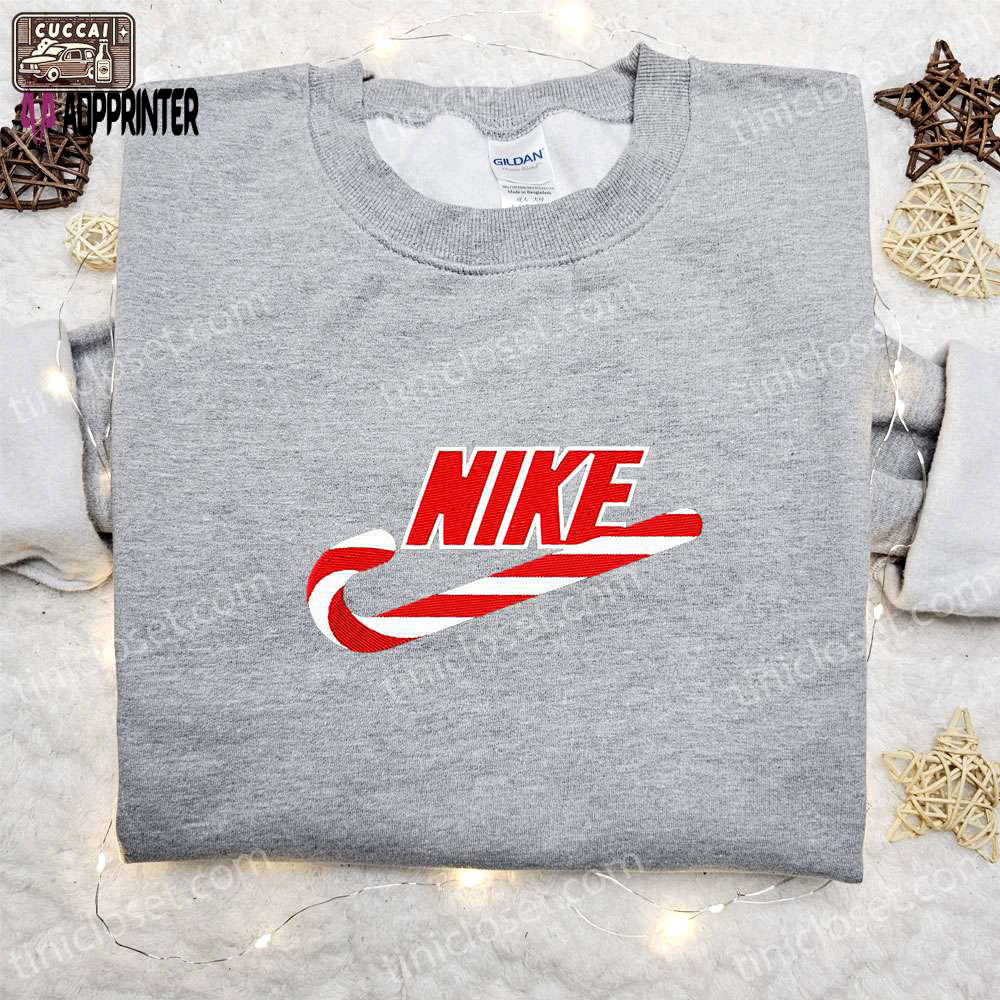 Christmas candy x nike embroidered sweatshirt: unique nike inspired shirt perfect christmas gift ideas Embroidered Shirt