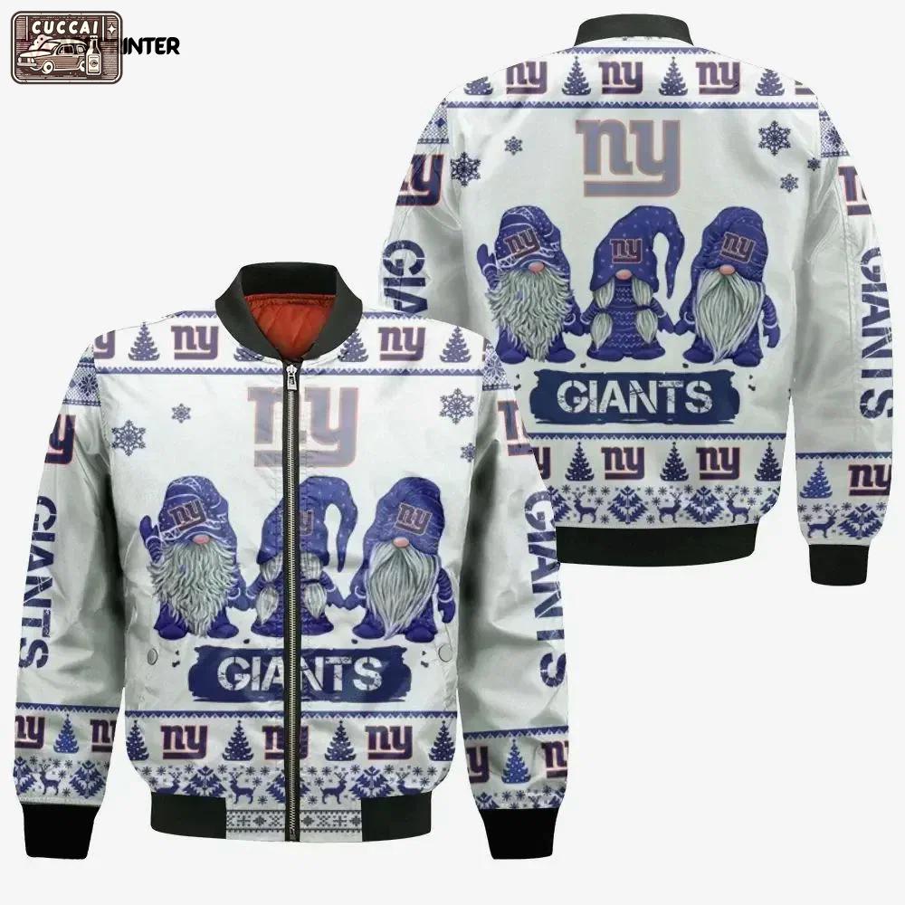 Christmas gnomes new york giants ugly logo bomber jacket – white Bomber Jacket