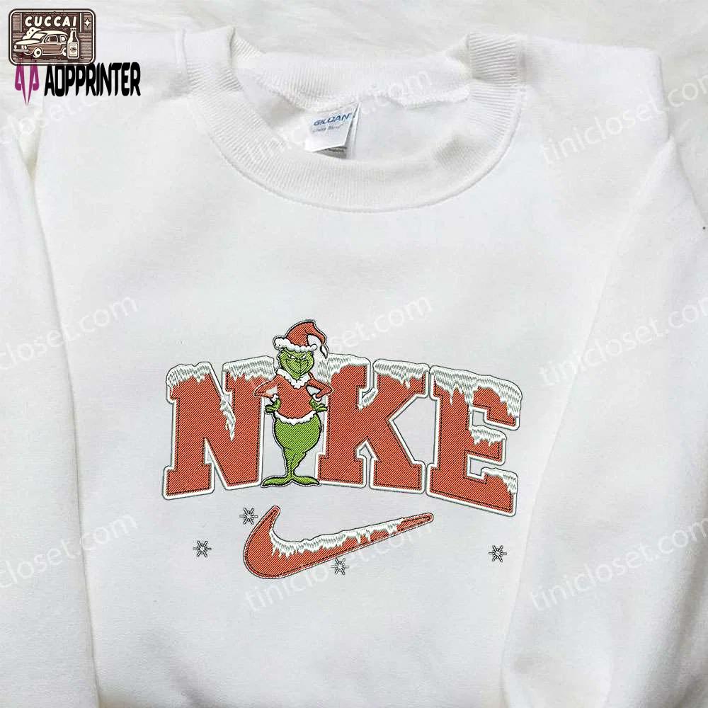 Christmas grinch x nike embroidered shirt – best family christmas gift Embroidered Shirt