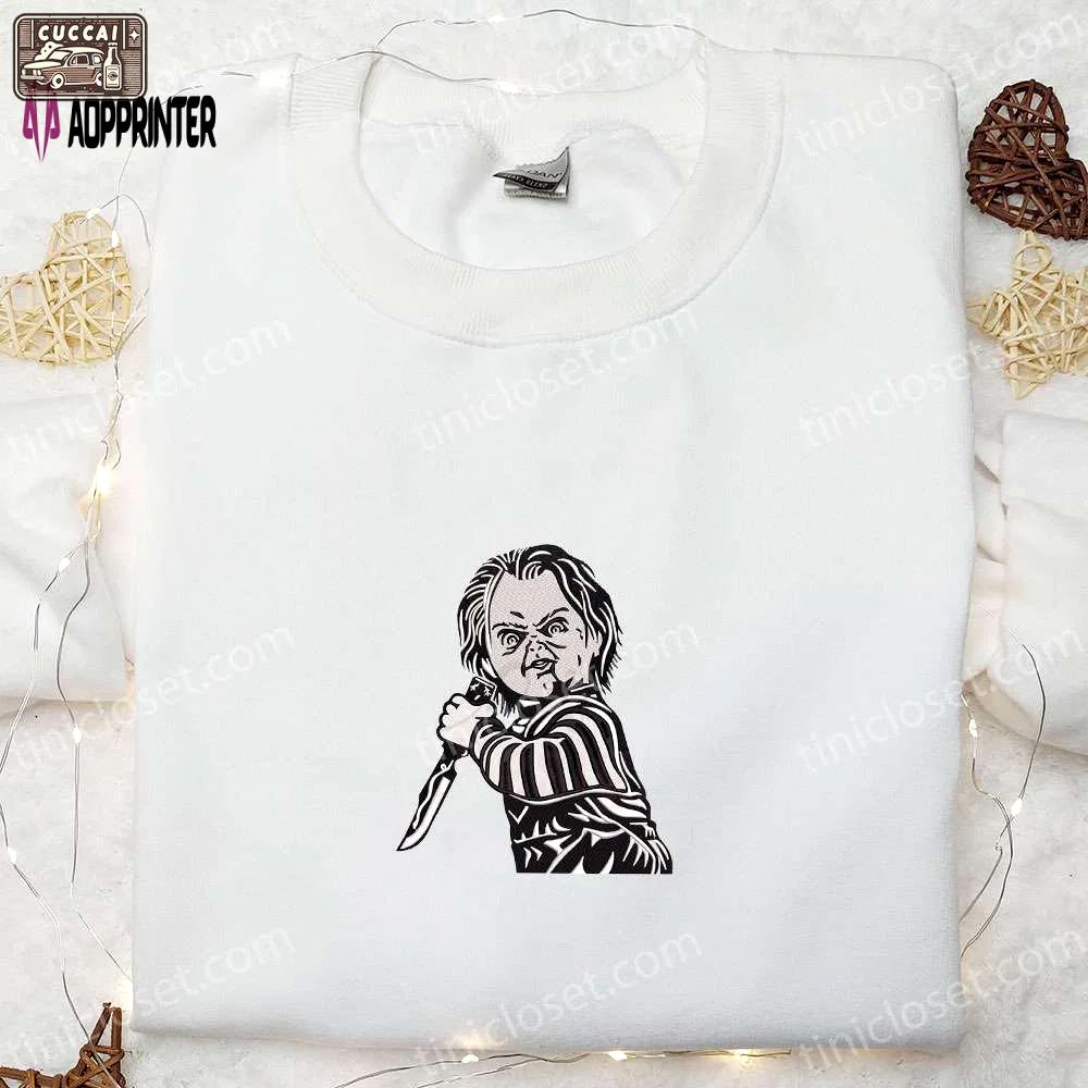 Chucky horror embroidered shirt movie characters & spooky shirts Embroidered Shirt