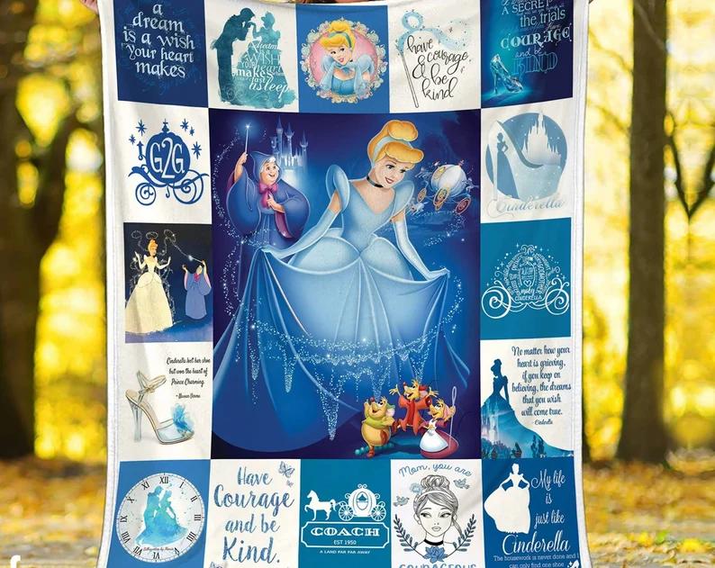 Cinderellä princess fleece blanket, cinderellä quotes throw blanket for couch sofa, jaq and gus gus blanket, christmas gift Quilt Blanket