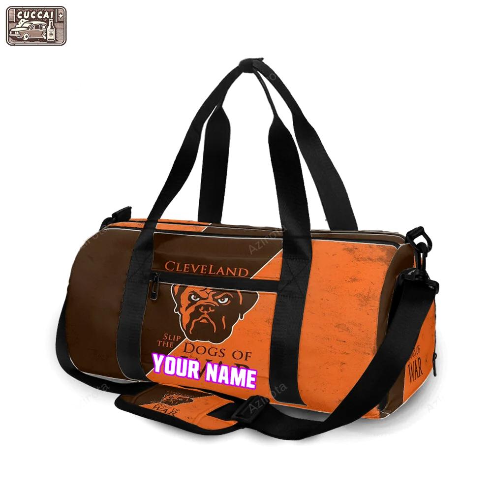 Cleveland browns logo slip the dogs of war personalized name travel bag gym bag 294 Travel Bag