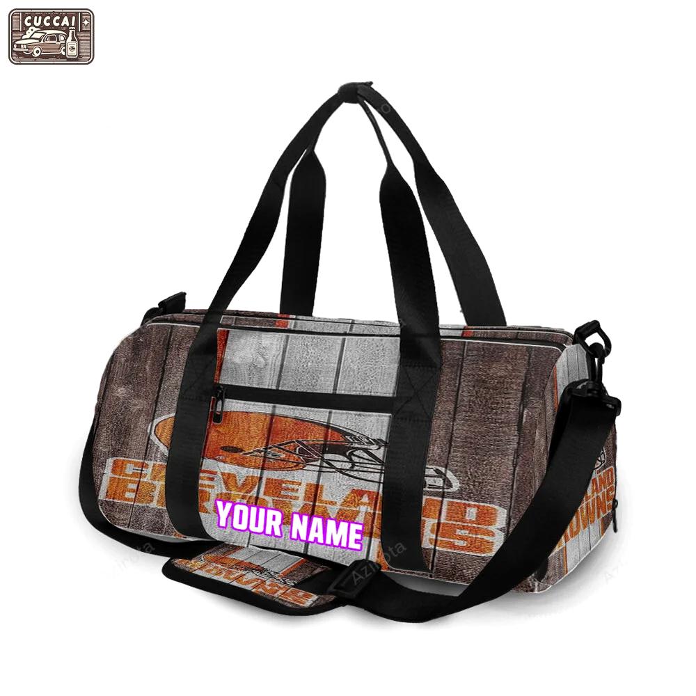 Cleveland browns logo wooden v2 personalized name travel bag gym bag 609 Travel Bag