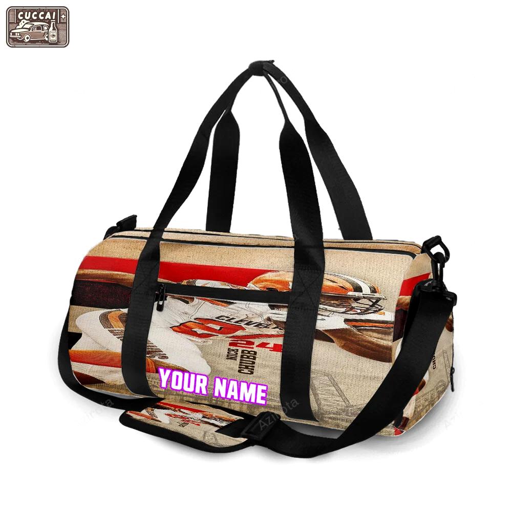 Cleveland browns nick chubb 24 personalized name travel bag gym bag 1245 Travel Bag