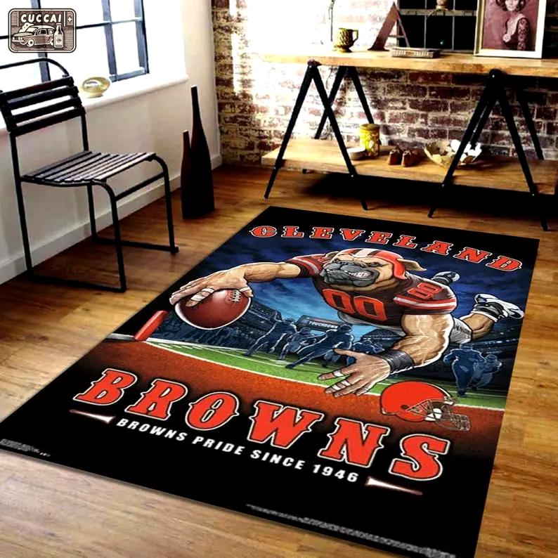 Cleveland browns rug nfl theme football collage area rug sport art carpet docor Rectangle Rug