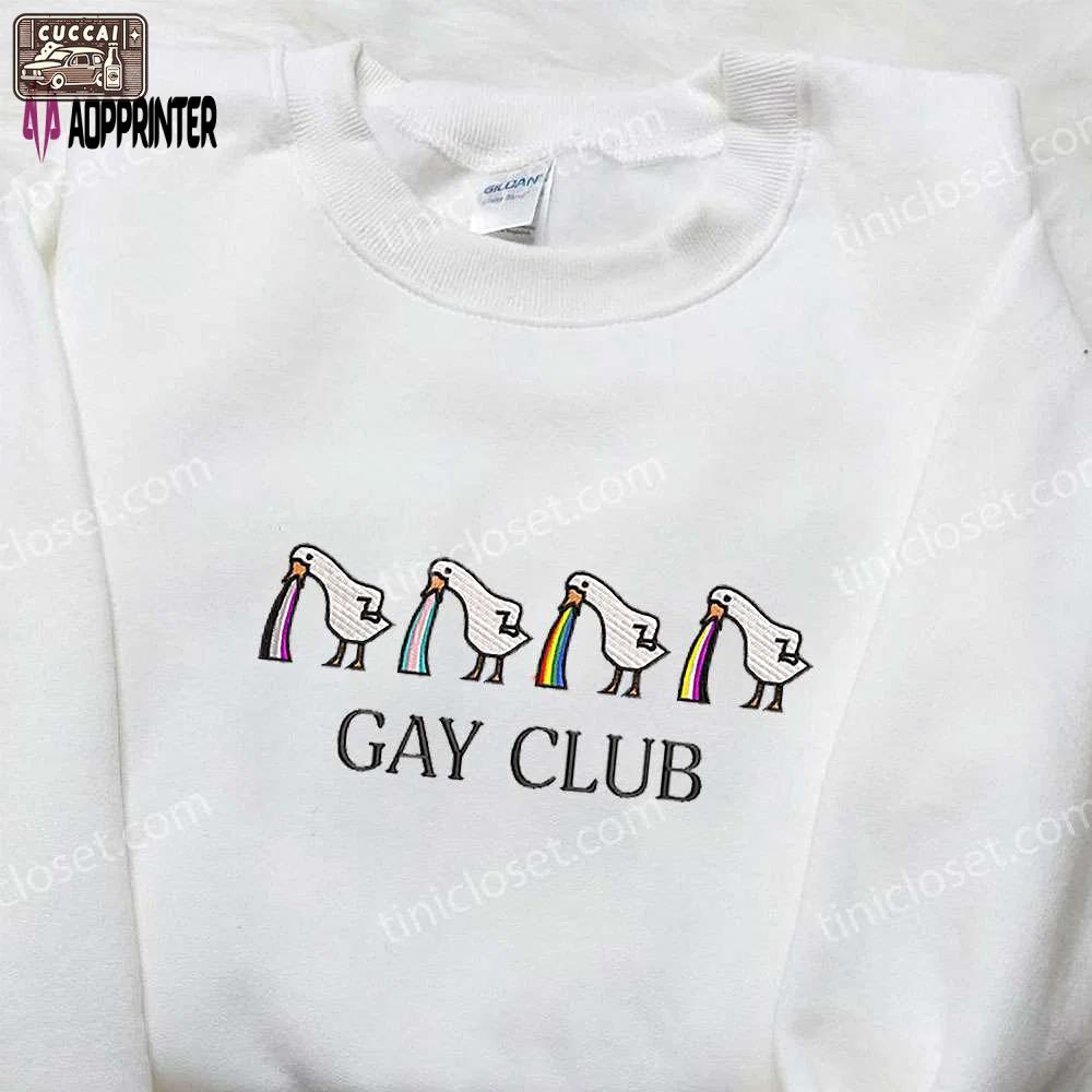 Colorful lgbt club silly goose embroidered shirt – animal & lgbtq pride design Embroidered Shirt